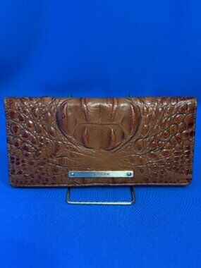 BRAHMIN ADY GENUINE LEATHER CROC EMBOSSED MELBOURNE CARAMEL BROWN TYPE WALLET